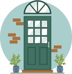 Decorative, dark green door